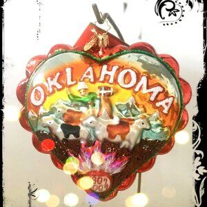 ✨ NEW Authentic Christopher Radko Love OKLAHOMA State Heart Shape Glass Ornament
